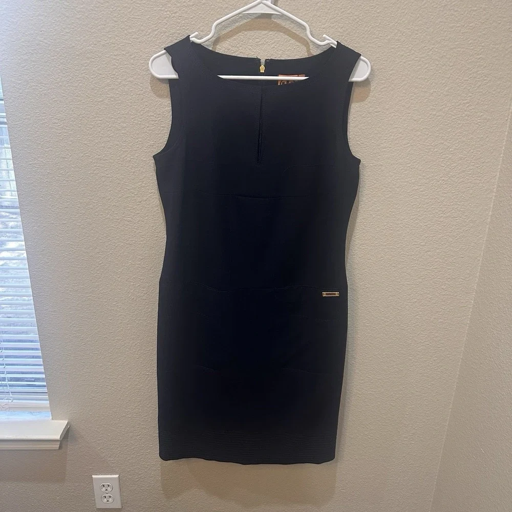 Tory Burch Navy Blue Wool Blend Sheath Dress Sz 8 Sleeveless Office Preppy
